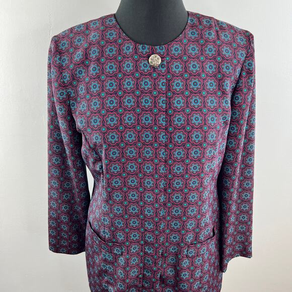 VINTAGE Leslie Fay Pink Floral Button-Up Longline Jacket Blazer VTG 8 Petite USA - Picture 2 of 10